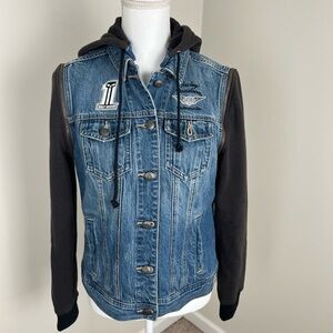 Harley-Davidson Denim Jacket/Vest with Removable Black Sleeves and Hood